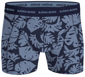 Björn Borg Björn borg cotton stretch boxershorts 3-pack – zwart, donker & bladerenprint Blauw - L