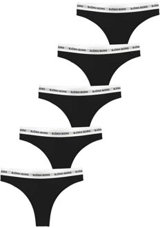 Björn Borg Logo Thong 5 P String Dames-zwart, wit - M