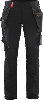 Blåkläder Dames 4-weg stretch werkbroek 71921645 | Zwart/Rood | Maat 38 - 7330509741856