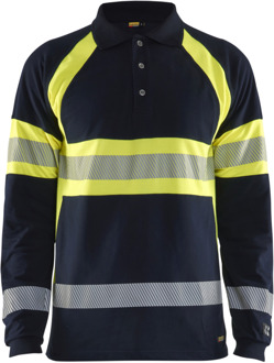 Blåkläder Multinorm piqué polo lange mouw 34381726 | Marine/High-Vis Geel | Maat L - 7330509536834