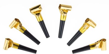 Blaastoeters - Roltongen - zwart/goud - 48x stuks - feestje - verjaardag - Oud en nieuw feest