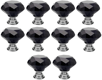 Black 10Pcs 30mm Crystal Glass Cabinet Knobs Diamond Shape Drawer Kitchen Cabinets Dresser Cupboard Wardrobe Pulls Handles