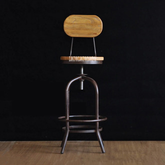Black /Antique Finish Frame Bar Chair Iron Rust Proof Bar Tall Stool Modern Simple Round Wood High Stool With/Without Backrest