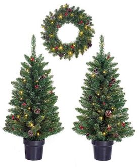 Black Box Creston Set van 2 Kerstbomen en 1 Krans - LED - Groen