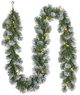 Black Box Dennenslinger - 2x stuks - met sneeuw en verlichting - 180 x 20 cm - 15 LED lampjes - dennen guirlan