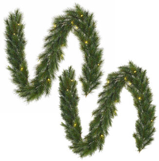 Black Box Dennenslingers - 2x - met kerstverlichting - groen - kunststof - 25 x 270 cm - 150 tips