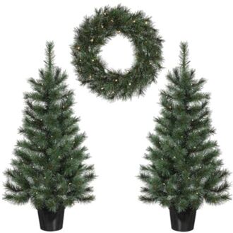 Black Box Kerst voortuin decoratie Kerstbomen en Kerstkrans - Kunstkerstboom Groen