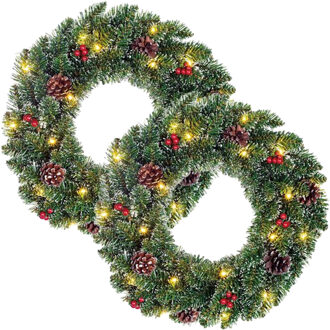 Black Box kerstkrans - 2x - D45 cm - gedecoreerd - met verlichting - dennenkrans - deurkrans
