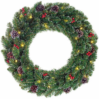 Black Box kerstkrans/dennenkrans gedecoreerd met licht 45 cm kunststof