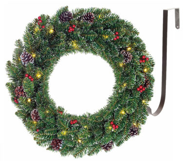 Black Box Kerstkrans met licht en versiering 45 cm incl. ophang haak ijzer