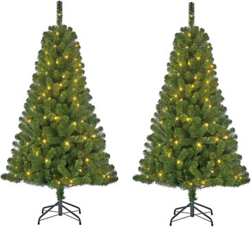 Black Box Set van 2x stuks groene led verlichte kerstbomen/kunstbomen 120 cm - Kunstkerstboom