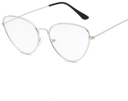 Black Cateye Glazen Frame Vrouwelijke Vintage Brand Optische Brillen Vrouwen Retro Cat Eye Metal Eyewear Clear Lens Zilver