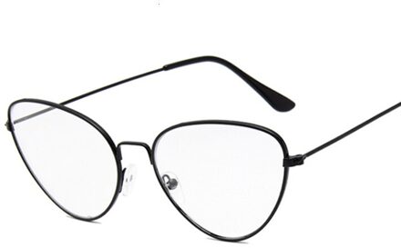 Black Cateye Glazen Frame Vrouwelijke Vintage Brand Optische Brillen Vrouwen Retro Cat Eye Metal Eyewear Clear Lens zwart