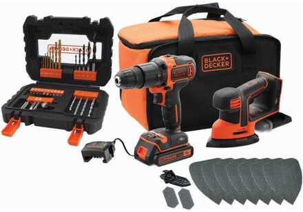 Black & Decker 18V Combo-kit: Accu klopboorschroevendraaier + accu schuurmachine mouse BCK23S1SA41-QW Klopboorschroevendraaier