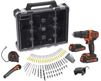 Black & Decker Accu Klopboormachine | 18V | Incl. 2x 1.5Ah accu's en 400mA oplader + 100 accessoires in opbergkoffer - BCD700C2AMB-QW