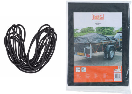 Black & Decker Afdekzeil/dekzeil voor aanhangers- incl. 7 meter elastiektouw - zwart - waterdicht - 160 x 250 cm