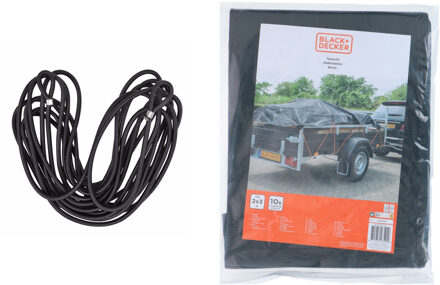 Black & Decker Afdekzeil/dekzeil voor aanhangers- incl. 7 meter elastiektouw - zwart - waterdicht - 200 x 300 cm