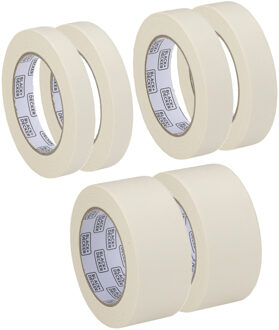 Black & Decker Afplaktape/schilderstape - 2x - wit - 19/25/50mm x 5m - voor binnen/buiten