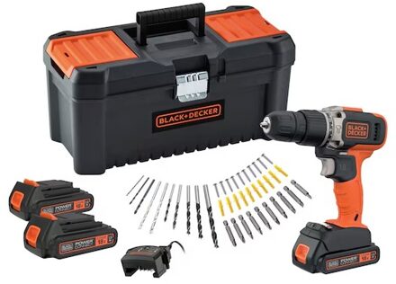 Black & Decker BCD003C3TA-QW Accu Schroefklopboormachine | 18V | 1.5Ah | Incl. 3 accu's en lader + 40 accessoires in kluskoffer - BCD003C3TA-QW