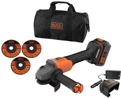 Black & Decker BCG6L8F1S Accu Haakse Slijper | 18V | 115 mm | 1x 4.0Ah accu + Lader + Accessoires - BCG6L8F1S-QW
