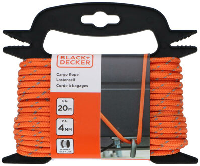 Black & Decker Spanband met Oproller 20 Meter - Incl. Spanband Oproller - met Reflecterende Delen - Oranje/Zwart