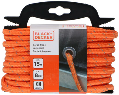 Black & Decker Spantouw Met Oproller - Sjortouw 15 Meter - 8mm - Nylon - Oranje