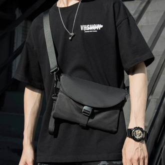 Black Functional Zipper Bag Crossbody for Male Fashion Trend Men Messenger Bag Pack Nylon Waterproof Casual Men's Shoulder Bag