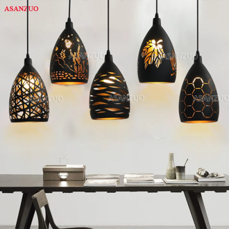 Black Gold Retro Hollow Pendant Light Loft Lamp Carved Maple Leaf Iron Hang lamp E27 Bar Dining Room vintage pendant lamp