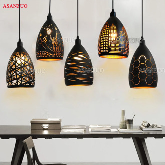 Black Gold Retro Hollow Pendant Lights Loft Lamp Carved Maple Leaf Metal hanging light E27 Bar Dining Room vintage pendant lamp