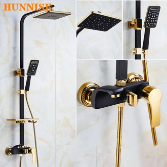 Black Gold Shower Set of Quality Brass Bathroom Faucet Hot Cold Bathtub Mixer Tap Rainfall Shower Head Black Gold Bath Shower