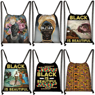 Black Is Beautiful Drawstring Bag Afro Women Backpack Africa Ladies Storage Bags for Travel Teenager Brown Girls Book Bag Gift