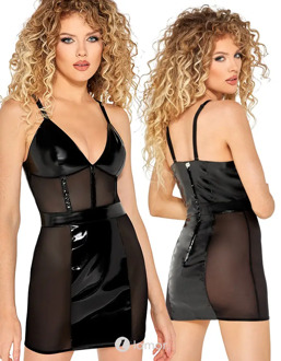 Black Level Lak jurkje met powernet en cups zwart, BV2851610 - Size: S