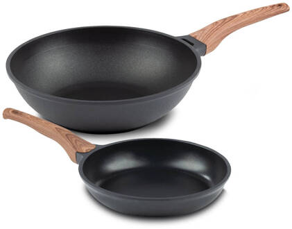 Black Line Koekenpan 24cm + wokpan 30cm Zwart