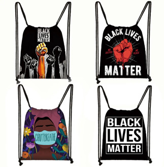 Black Lives Matter Letter Print Drawstring Bag Afro Black Women Backpack American Africa Ladies Storage Bag Cute Travel Bags