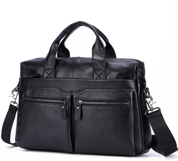 Black Men Genuine Leather Handbags Large Leather 14" Laptop Messenger Bags Business Men's Travel Bags Shoulder Bags Briefcase