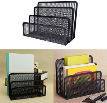 Black Metal Mesh Desk Organizer Desktop Brief Sorter Mail Lade Bestand Organisator Office Home Boekensteunen Boek Houder Business