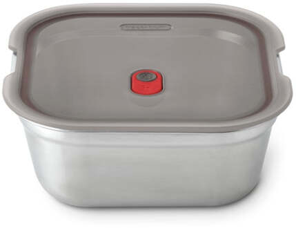 Black+Blum Stalen Voedselbox Vierkant - Maaltijdvoorbereiding - 195x189x77mm - Grijs/Rood