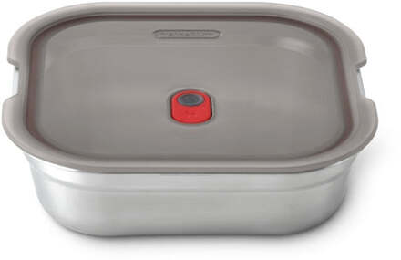 Black+Blum Stalen voedselbox vierkant - voor maaltijdvoorbereiding - 195x189x58mm - Grijs/Rood Zilver