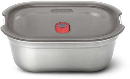 Black+Blum Stalen Voedseldoos Medium - Maaltijdvoorbereiding - 190x143x73mm - Grijs/Rood
