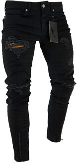 Black Stretch Skinny Fit Bodem Rits Jeans Mannen Knie Ripped Verontruste Gat Biker Jeans Broek Hip Hop Straat Grote maat Xxxl