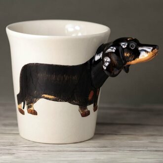 Black Teckel Keramische Cup 3D Cartoon Hand Getrokken Dier Mok Hond Koffie Cup Tazas De Ceramica Creativas
