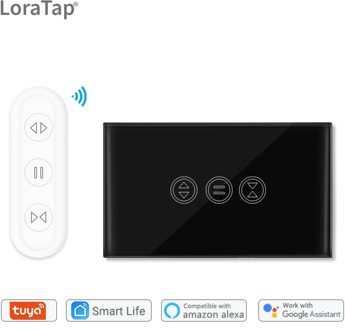 Black Tuya Smart Life RF WiFi Curtain Switch with Remote for Electric Motorized Roller Blind Google Home Aelxa DIY Smart Home