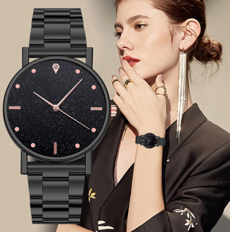 Black Women Watch 2020 Top Brand Luxury Starry Sky Lady Stainless Steel Band Analog Quartz Wrist Watch For Dropship