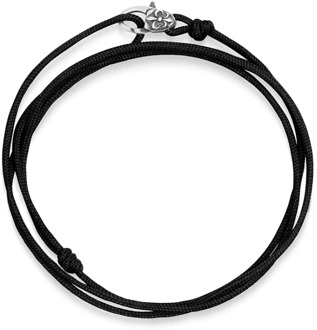 Black Wrap-Around String Bracelet with Sterling Silver Lock Nialaya , Black , Heren - ONE Size