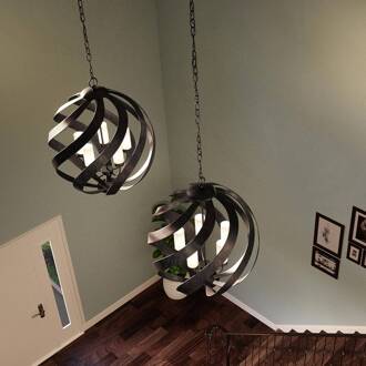 Blacksmith buiten hanglamp, Ø 66 cm, zwart, 5-lamps zwart, zilver, opaal