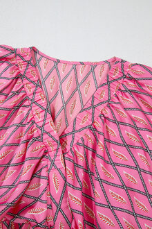 Bladerenprint Korte Mouw Jumpsuit Roze