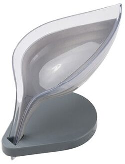 Bladvorm Zeep Houder Gootsteen Spons Afvoer Doos Zuignap Zeep Opslag Droogrek Borstel Case Badkamer Benodigdheden grijs