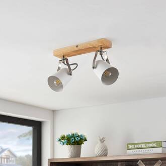 Blana plafondlamp, 2-lamps hout, wit mat
