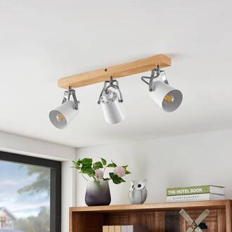 Blana plafondlamp, 3-lamps hout, wit mat