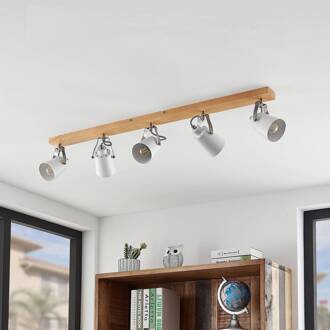Blana plafondlamp, 5-lamps hout, wit mat